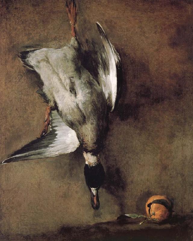 Jean Baptiste Simeon Chardin Wild ducks hanging on the wall, and the Orange China oil painting art